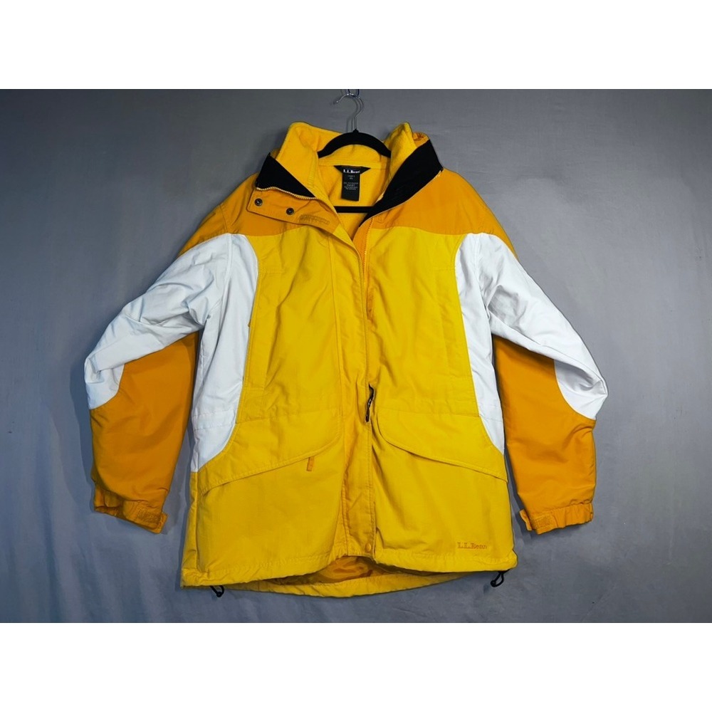 LL Bean Womens Yellow Colorblock Fleece Lined Winter Jacket 0WV87 Large Regular